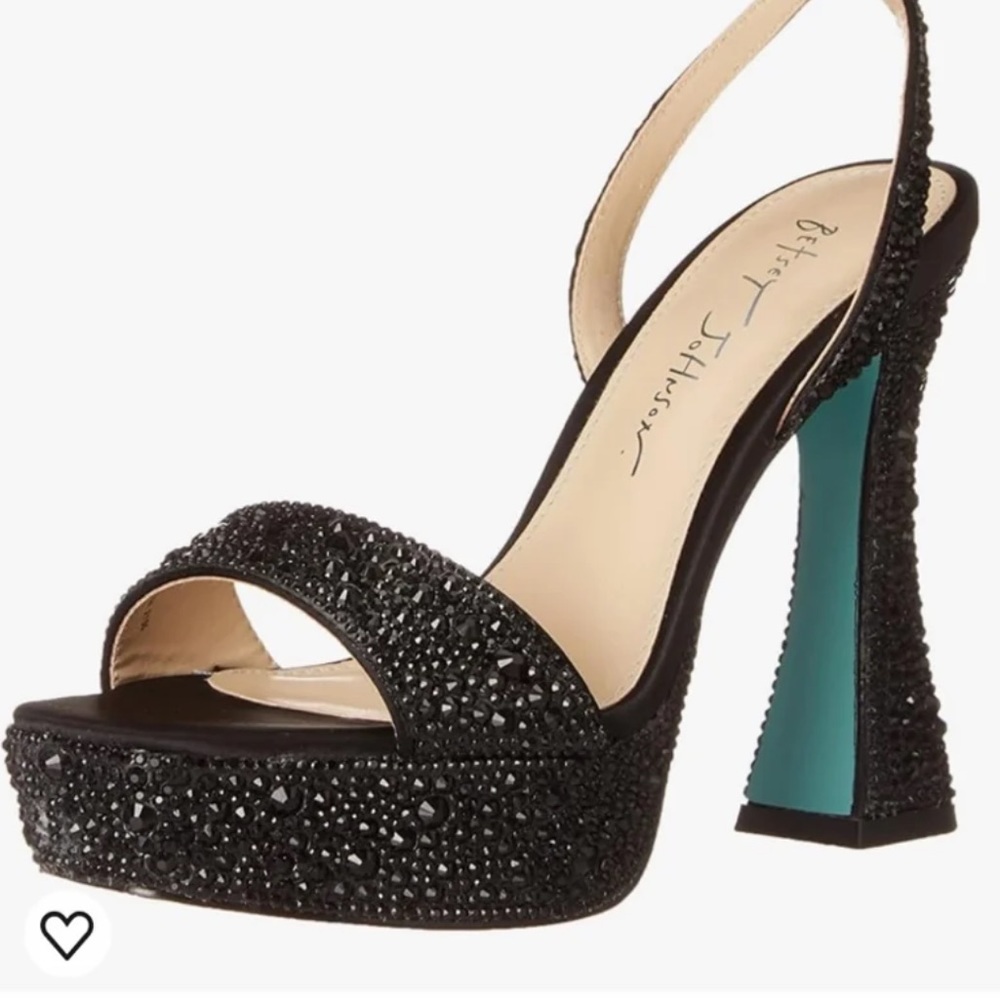 betsey johnson blue beth black heel rhinestone
